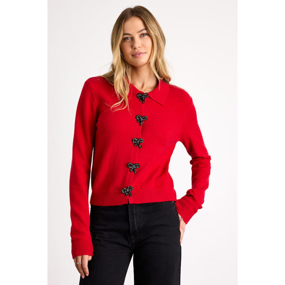 Lulus Daleena Red Bow Collared Cardigan Sweater - Size S